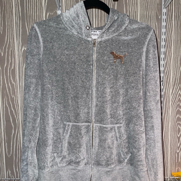 Victorias Secret PINK Gray hoodie with gold - Picture 1 of 4